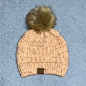 Pink Knit Pom Beanie